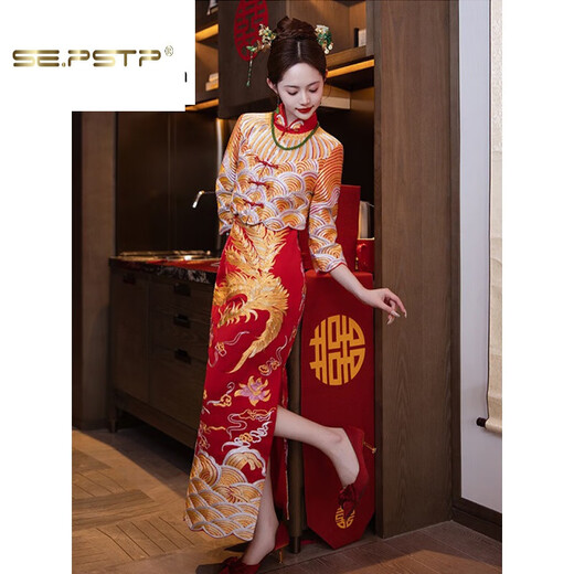 夏典素订女王（SE.PSTP）秀禾服婚服2024新款结婚敬酒礼服新娘龙凤褂中式嫁衣旗袍显瘦 XH1049星熠配金珠头饰 XL