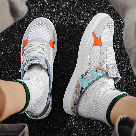 Atmungsaktiv und vielseitig lässige Sportsportnetz Schuhe Modetrendy Komfortable trendige Schuhe Leichte dicke alleinigheife dademische Dadschuhe JX-XJC-723 Weiß Orange 43