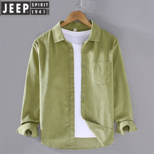 JEEP SPIRIT Spring Corduroy Shirt Men's Long Sleeve Pure Cotton Loose Thin Japanese Strip White Casual Shirt Jacket Dark Blue [9716] M