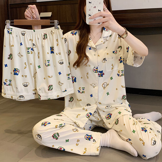 S.Sofea Cartoon Internet Celebrity Pyjama à manches courtes pour femmes vêtements à domicile trois pièces Style Spring and Summer F14154-170 M