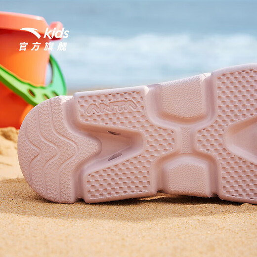 ANTA children's sandals, men's and women's shoes, 2026 summer new summer Velcro children's open toe Lingbo arch beach shoes for girls, light pink/ivory white-10 35