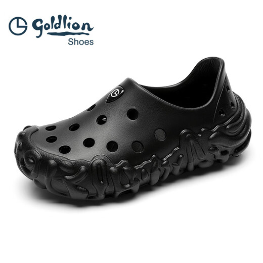 Goldlion Sandalen Herren Sommer 2025 Neue dickdelige nicht schlupfende atmungsaktive lässige Schuhe Pantoffeln Herrenloch Schuhe Schwarz 40