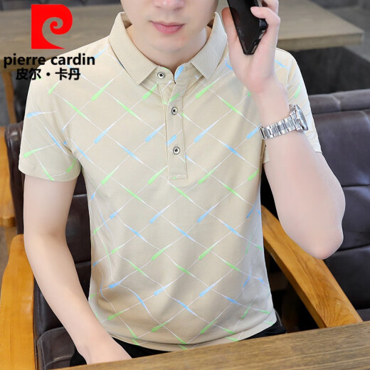 皮尔卡丹（pierre cardin）新款男士纯欲风polo.衫时尚韩版半袖青年印花棉质吸汗透气短袖t恤 9226黑色 3XL 150-160斤