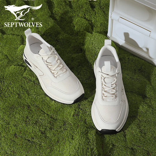 Sieben Wolf-Männerschuhe 2025 Sommer Neue Mesh Schuhe Herren lässige Schuhe atmungsaktiv und geruchssicherer weiße Schuhe Vielseitige Sportschuhe weiß 1048 39