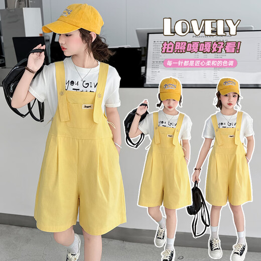 Disney Girls Overalls passt zum Sommer 2025 Neues modisches mittleres und großes Kinder Sommer kurzärmelig T-Shirt Zwei-teiliger T-Shirt 130 cm