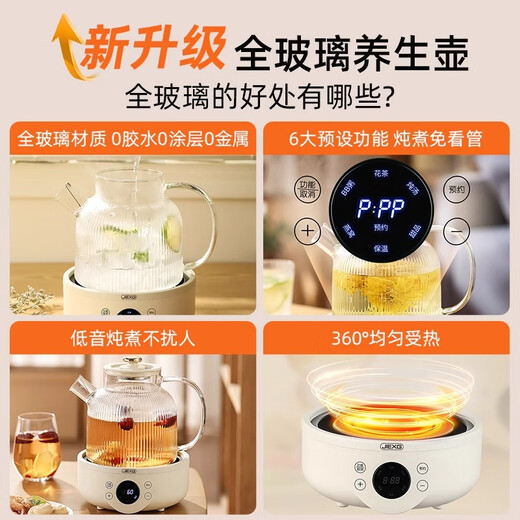 JIEXG German health pot, teapot, teapot, office all-glass scented tea, multifunctional health pot, kettle, electric kettle, stew pot, integrated mini smart insulation 2L smart model with 304 tea filter