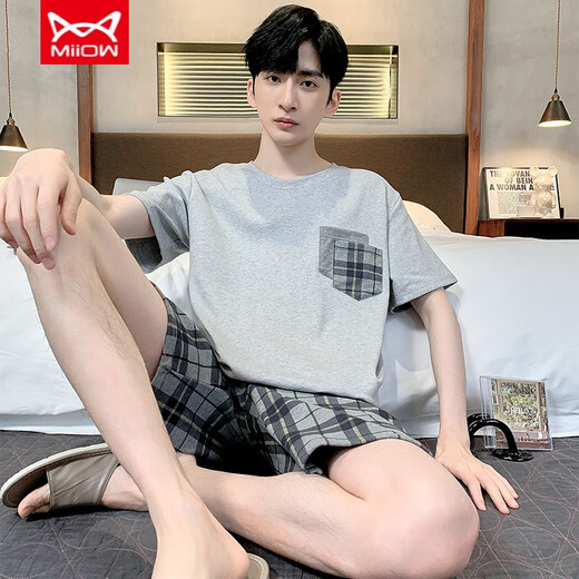 Catman (Miiow) Pyjama masculin shorts d'été shorts purs coton purs adolescents simples pour hommes de grande taille de grande taille 9928 4xl hommes (adaptés à 180-220jin [Jin est égal à 0,5 kg]))