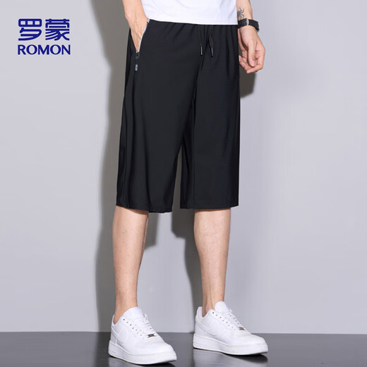 
ROMON (ROMON) sports shorts men's summer breathable thin loose casual running beach pants cropped pants ZH9877 black 4XL