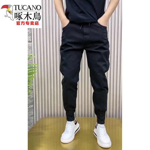 Woodpecker (Tucano) Été Nouveau pantalon décontracté pour le beau pantalon de travail élastique mince pour hommes pour le printemps et l'automne plus en velours hiver petit pantalon harem noir un style 28, 90-100jin [Jin est égal à 0,5 kg]