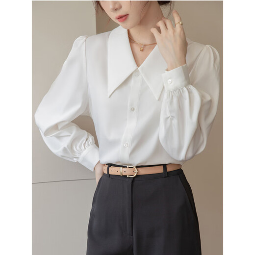 Yanxian large size white shirt professional wear for women fat mm200Jin Jin equals 0.5 kg loose long-sleeved wide-collar chiffon shirt professional base shirt white long-sleeved wide-collar shirt 4XL