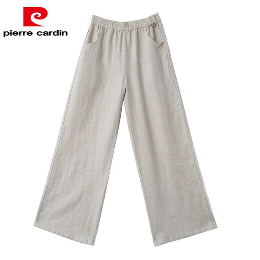 Pierre cardin cotton and linen wide-leg pants for women in summer new Korean style fashionable straight-leg floor pants loose large size draped linen casual off-white [lace-up style] 9793 3XL [recommended 160-180Jin [Jin equals 0.5 kg]]