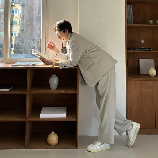 CUCHOHOMME beige suit men's suit handsome Korean version trendy casual brand ins light mature style loose men's suit jacket beige (suit + pants) L