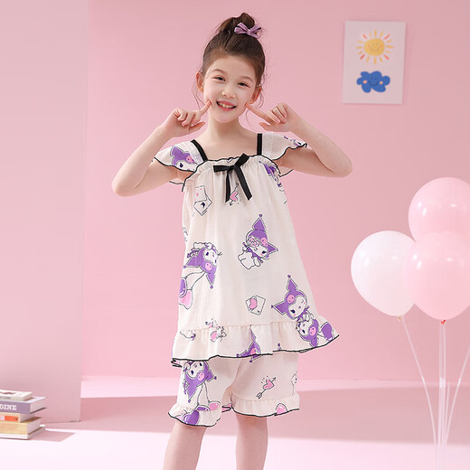 Children Nezha Pyjamas Girls Summer Sans Soup-Oevel Cartoon CLUB COTTON MIDE Big Children's Home Clothes Princess Style Sost Set W983 # Girls Suspender Set [Kulomi] 120 [12 codes recommandés 110-120cm]