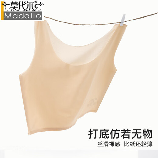 莫代尔2件防走光背心内搭无痕冰丝无袖大码隐形内衬肉色防透打底女薄款 【短背心款】黑色+肤色 M 适合80-100斤