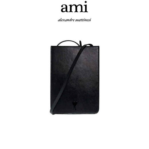 Ami Paris Light Luxury Women's AMI Signature Shoulder Strap Card Holder Wallet Black One Size
