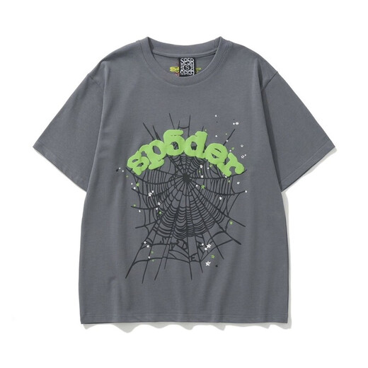 
Fadenjue American Sp5DER 555555 Summer foam spider web printing men and women couples loose casual short-sleeved T-shirt 6218# black (230g double yarn fabric) S