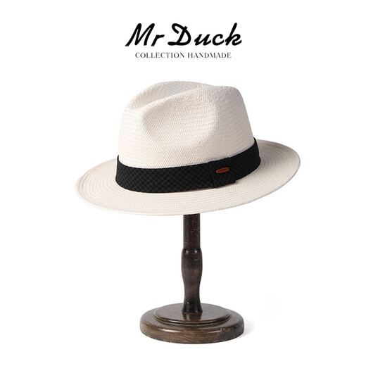 MR DUCK2025 Neues Produkt, leichte und atmungsaktive Panama-Hut, Männer und Frauen, handgepflegtes Baumwoll- und Leinenplaid-Gurtband, Sonnenschutz-Strohhalm MS56328-IVORY BEIGE/COUTWOLLE UND Leinenplaid-Gurtband (57-58cm)