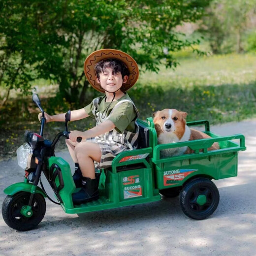 MiNong children's electric tricycle children's remote control toy car double stroller rechargeable engineering vehicle with bucket toy car Xinsheng - Chinese red + electric drive + early education music low configuration - 6V7A small battery + music