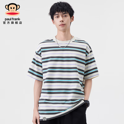 大嘴猴（paul frank）美式潮牌条纹男士短袖T恤春夏季薄款宽松圆领弹力百搭男装体恤衫 绿色698D【官方正品】 3XL 【建议170-190斤】