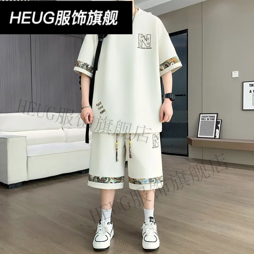 HEUG凌越男装店2025夏季大码休闲运动套装男士百搭两件套 黑色(YYW6195) L (110-130斤)