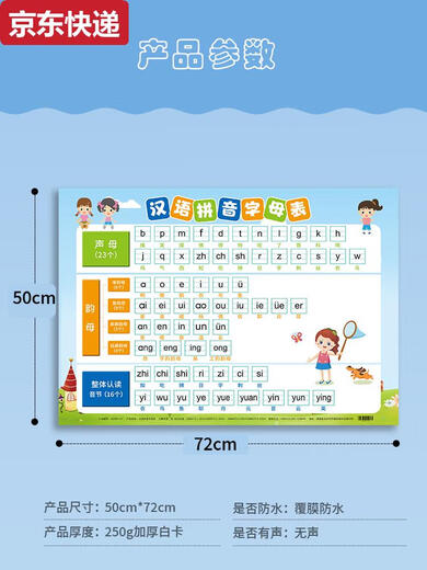 CAOX一年级汉语拼音字母表墙贴挂图全套小学拼读训练全表教具学习神器 2张新版拼音+笔画偏旁部首