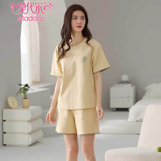 莫代尔睡衣女士夏季新款纯棉短袖短裤简约休闲全棉薄款可外穿家居服套装 Z9885 L 建议100-120斤