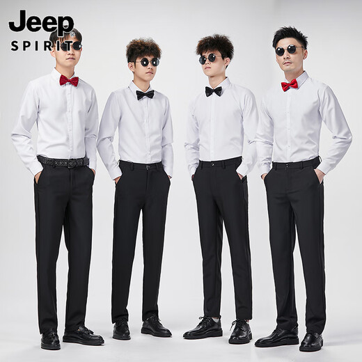 JEEP SPIRIT伴郎服兄弟装婚礼衬衣西装礼服兄弟团衣服男西服结婚春秋季白衬衫 长袖白色衬衫+黑色西裤+黑色领结 3XL /36码