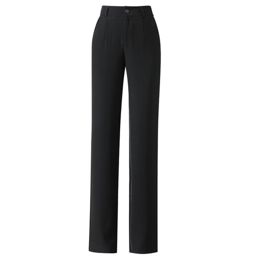 
AEMAPE white narrow version straight-leg pants for women's summer thin 2025 new high waist droop loose ice silk casual professional suit pants 683 black trousers L 28