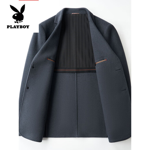 Playboy (PLAYBOY) high-end wool double-sided woolen suit men's middle-aged dad winter suit coat short woolen jacket blue gray M 170