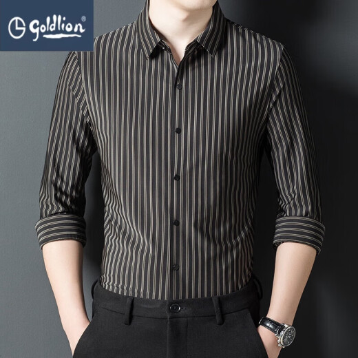 
Jinlilai traceless long-sleeved shirt for men middle-aged spring and autumn new style business casual elastic striped shirt for men 9928-Shangqing 165/M [Suggested 90-115Jin [Jin equals 0.5 kg]] All size
