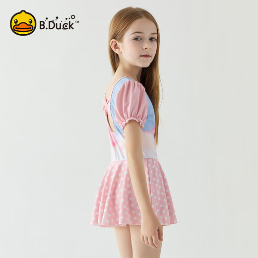 B.Duck children's swimsuit girls new one-piece girls sun protection swimsuit medium and large children training swimsuit pink 1016 110