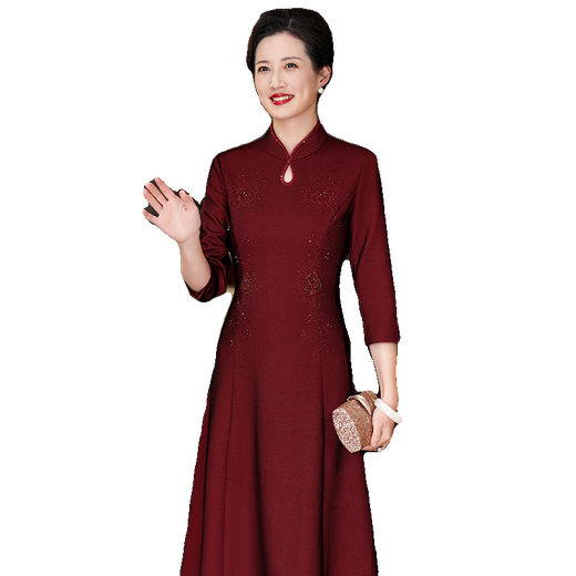 The festive suit worn by the mother on the day of departure for her son’s wedding. The wedding dress for the mother-in-law can be worn at ordinary times. The new style of the mother’s wedding dress. Burgundy 2XL (120-130 Jin Jin is equal to 0.5 kg) One size fits all