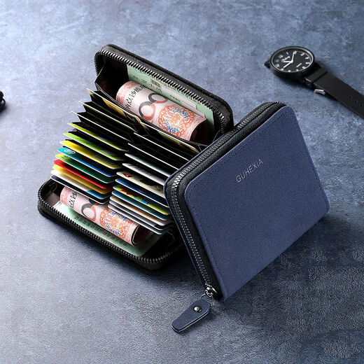 QUEEN TRIP card bag men's card slots large capacity document anti-theft driver's license bank card degaussing multi-functional wallet in one sapphire accordion bag 24 card slots anti-degaussing