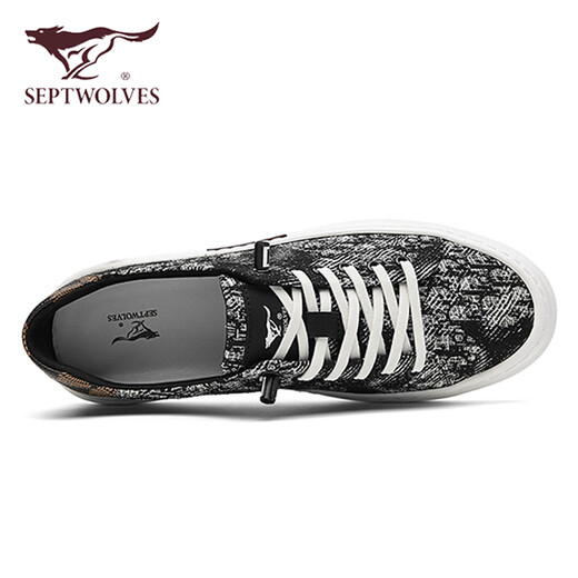 Sieben Wolf-Herrenschuhe für Sommer neue trendige und vielseitige klassische Brettschuhe für Herren-Soft Sohle, nicht rutschernde atmungsaktive, mit einem Beinen eingestellte Leinwandschuhe für Männer schwarz [Standard Lederschuhgröße] 41 (255 mm)