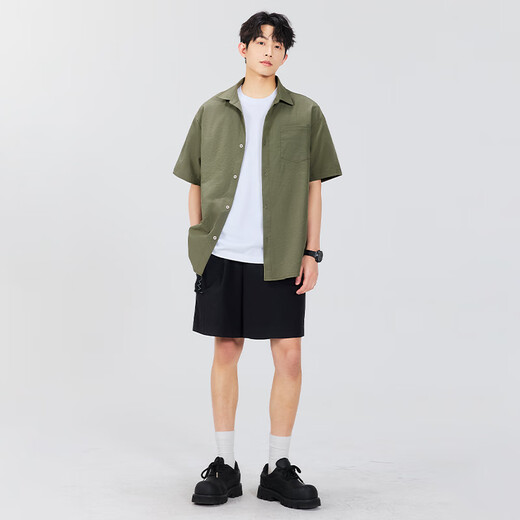 名创优品（MINISO）短袖衬衫男夏季冰丝凉感速干衬衣薄款宽松休闲翻领上衣 白 L