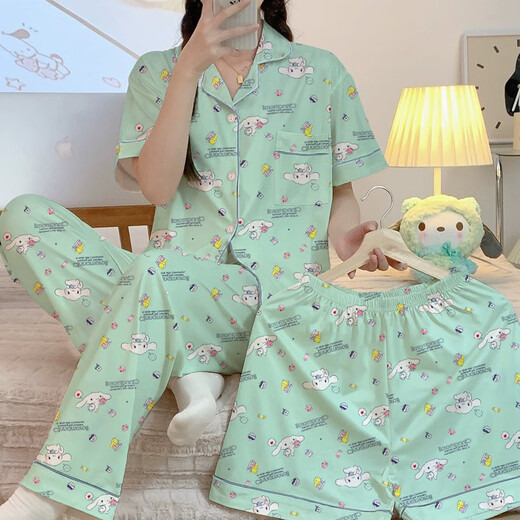 S.SOFEA春夏甜品玉桂狗短袖睡衣女三件套家居服 套KK14124# 170 M【建议80-100斤】