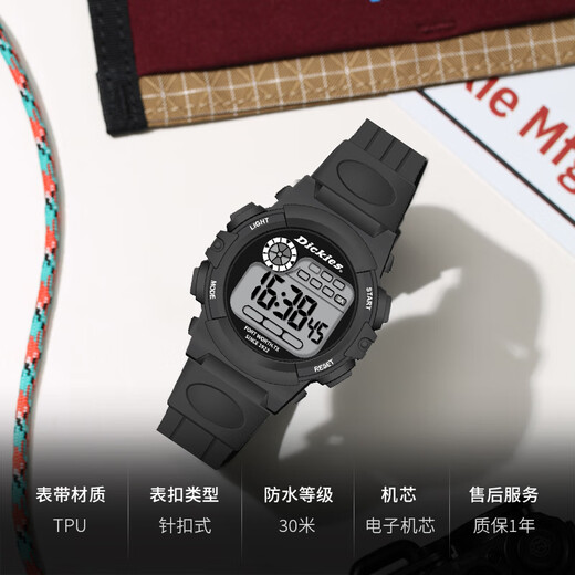 Dickies beobachten studentische Männer und Frauen Sport Electronic Watch Große digitale farbenfrohe leuchtende Chronograph Kindergeschenk Cl-678 Schwarz