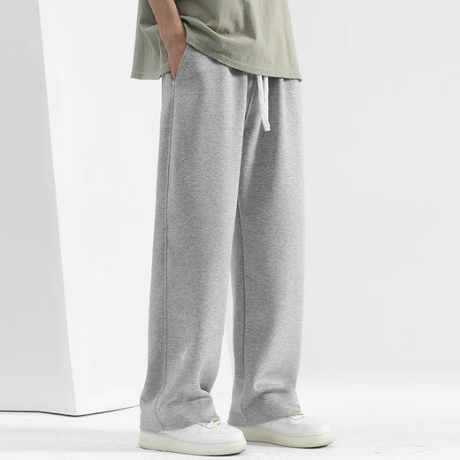 Cotton casual pants for men, Hong Kong style trendy versatile sports pants, loose lace-up wide-leg pants for couples, black XL