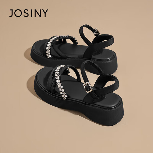 Zhuosini Schwammkuchen dicke Sandalen für Frauen im Sommer tragen koreanische kleine Absatzschuhe schwarz 37