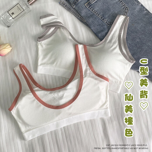 NJSKAKW内衣女学生初高中生少女发育期纯棉大童文胸罩显小运动背心防凸点 白色+白色 6630两件 M 建议86-100斤
