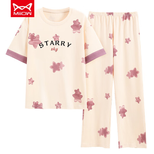 Catman (Miiow) Sommer-Kurzärmer-Pyjamas für Frauen, die reine Baumwoll-Baumwollhosen für Hauskleidung und Herbstdünde im Frühjahr und Herbst Y9712 m abgenutzt werden können (empfohlen 75-95jin [Jin gleich 0,5 kg]))