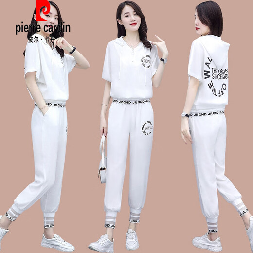 皮尔卡丹（pierre cardin）2025年夏季新款宽松时尚休闲运动服套装女时髦洋气冰|丝短袖两件 (1389)蓝色 M (建议100斤以下)