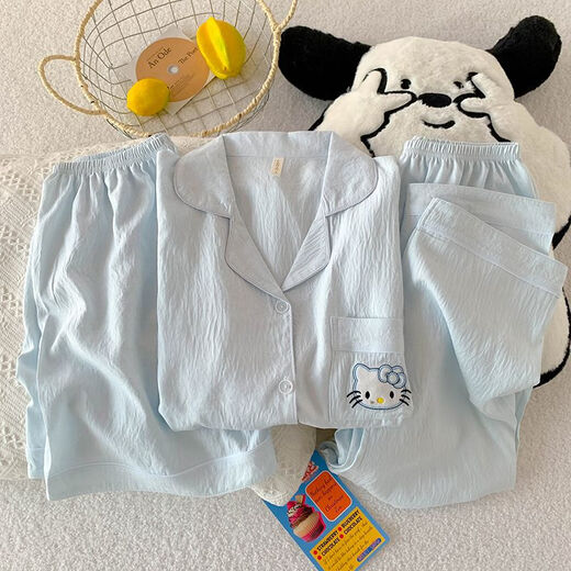Catman (MiiOW) summer cloud cotton 2025 new three-piece pajamas women's suit sweet and cute, short-sleeved home clothes 9902# Xingxing KT cat M [Suggested 80-100] Jin [Jin equals 0.5 kg] 155-160CM