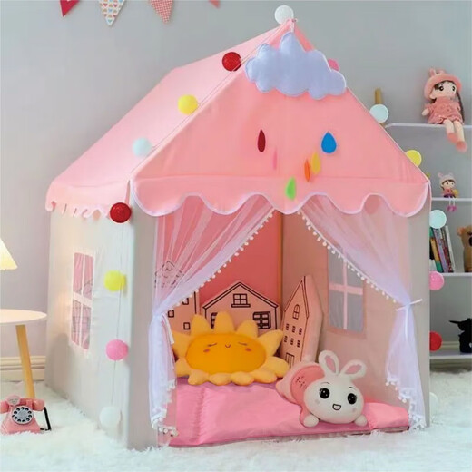 Jie Yintong Secret Base Tent Game House Small Castle Castle Princess House Toys Sleeping House Mosquito Net Net Pink Tent [pole PVC] Tienda + luces de colores + Nubes + Mariposas