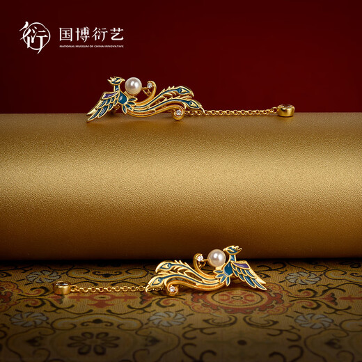 National Museum of China Empress Xiaoduan Nine Dragons Nine Phoenix Crown Phoenix Feather Gilded Earrings National Museum New Chinese Style Retro Jewelry Gifts for Friends Nine Dragons Nine Phoenix Crown Phoenix Feather Gilded Earrings