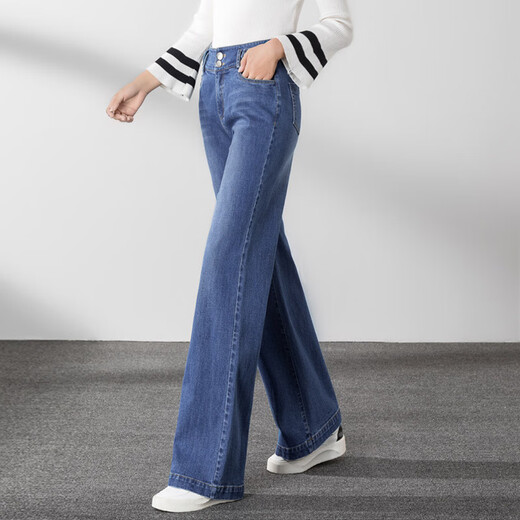 S. SOFEA hohe Taille gerade Jeans für Frauen lose Bodenhosen 2025 Federstil [3886] Denim Blue Hosen 28 [2 Fuß 1]