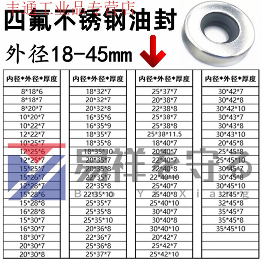 惠利得定制定制适用不锈钢轴封外径18-45mmPTFE聚四氟唇封耐高温压高速旋转 15286