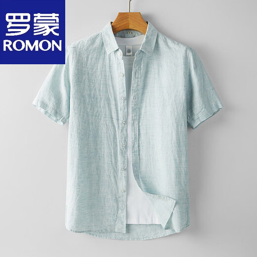 Lomon Fresh Color Woven Pure Lenen Room для летней тонкой тонкой рубашки с короткими рукавами для молодежи для молодежи на открытом воздухе.