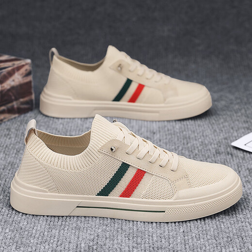Changxiang Huili men's shoes for summer breathable thin mesh shoes for men's summer canvas casual board shoes for one foot, non-slip soft sole shoes for men beige 42