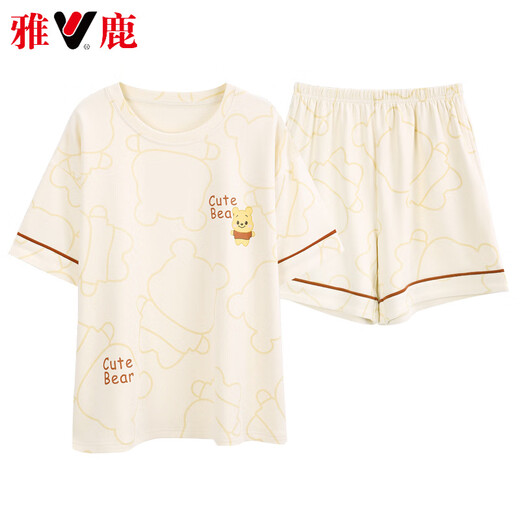 El pijama de verano de alta gama de Yalu para mujeres en el verano, los pantalones cortos de algodón puro para mujeres se pueden usar fuera del nuevo juego de ropa para el hogar de algodón de año nuevo 9854 marca pura algodón M 80-100Jin [Jin iguala 0.5 kg]
